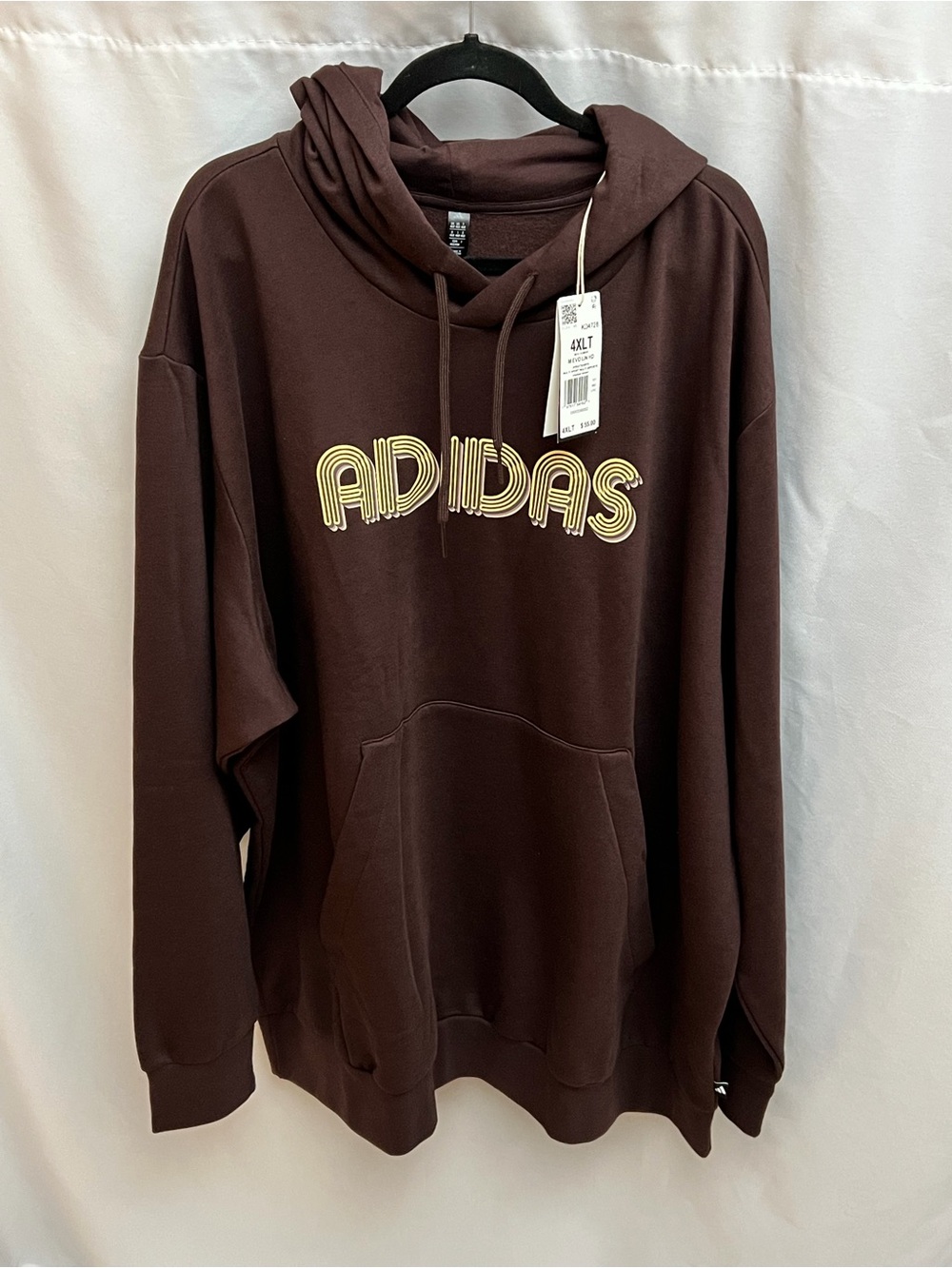 Adidas Brown Logo Hoodie Sweatshirt 4XLT Tall Pullover Kangaroo Pocket NWT
